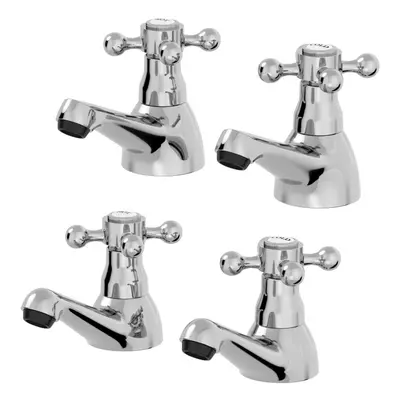 Bathroom Traditional Sink Taps Basin Cross Head Bath Taps Set Pair Twin Chrome