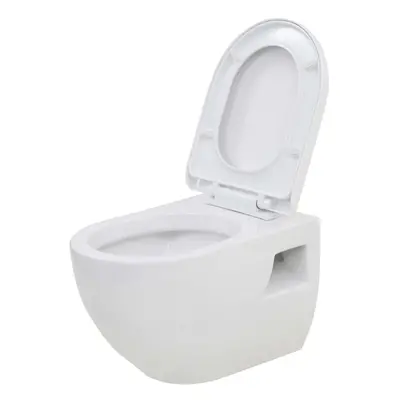 vidaXL Wall-Hung Toilet Ceramic White Home Bathroom Furniture WC Seat Fixture