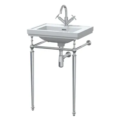 Traditional Tap Hole Fireclay Basin with Luxury Wash Stand & Bottle Trap - 500mm - Chrome