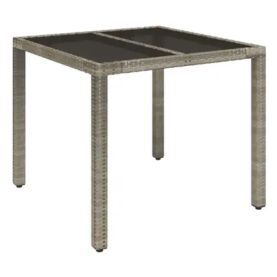 vidaXL Garden Table with Glass Top Grey Poly Rattan Patio Outdoor Furniture