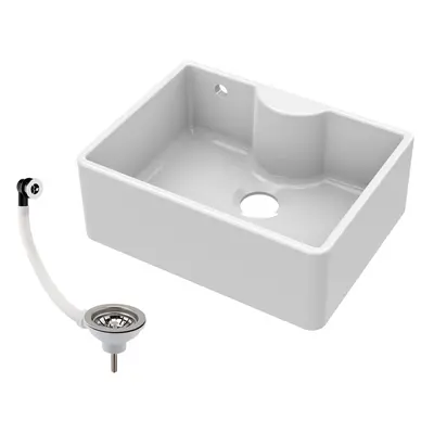 595mm - Single Bowl Fireclay Butler Kitchen Sink - Ledge , Overflow & Waste