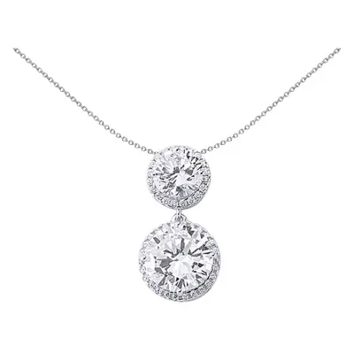 Jewelco London Ladies Sterling Silver Cubic Zirconia Double Halo Pendant Necklace inch - GVP232