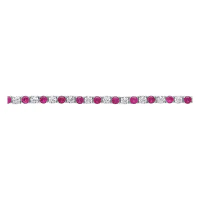 Jewelco London Ladies Sterling Silver Ruby-Red Cubic zirconia Alternating Eternity Tennis Bracel