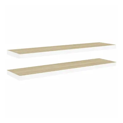 vidaXL 2x Floating Wall Shelves Oak and White MDF Bookcase Wall Board CD Rack