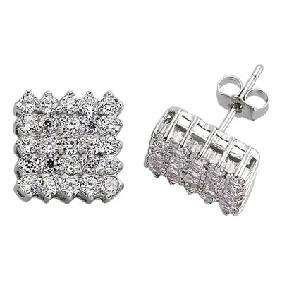 Jewelco London Ladies Sterling Silver Cubic Zirconia Grid Cluster Stud Earrings - GVE101