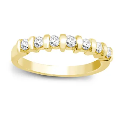 (K) Jewelco London Solid 9ct Yellow Gold Bar Set Round H I1 0.4ct Diamond Stone Eternity Ring 3.