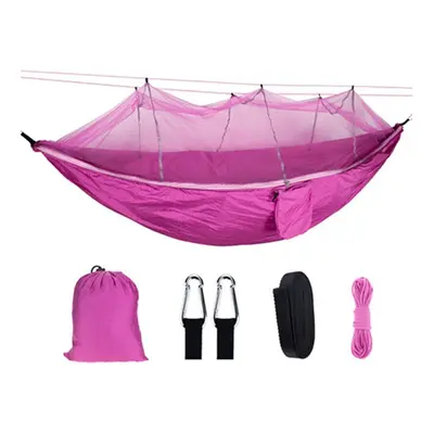 (Pink) 260x140cm Double Outdoor Travel Camping Hammock Bed W/ Mosquito Net Kit