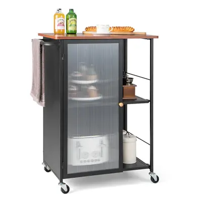 Metal Kitchen Trolley w/ Rack Transparent Door Cabinet &2-tier Shelves