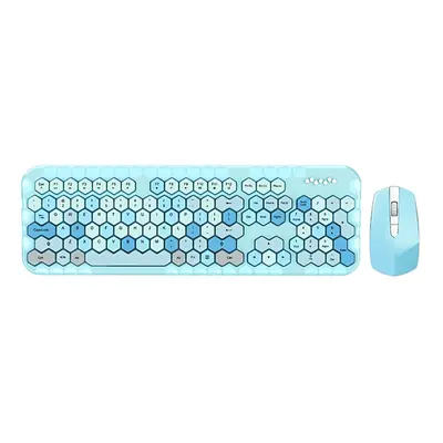 (Blue) 2.4G Wireless Keyboard & Mouse Set Keys Honeycomb Keycaps Keyboard Office Mouse Combo for