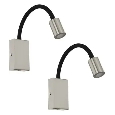 2 PACK Wall Light Colour Satin Nickel Black Steel & Plasic LED 3.5W Included