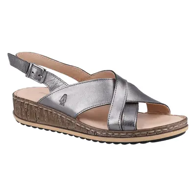 (Pewter, UK 8) Hush Puppies Elena Womens Leather Wedge Slingback Sandals