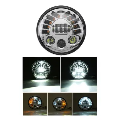 (Silver) Inch Projector LED Headlights Hi/Lo Beam DRL Turn Signal Light Round