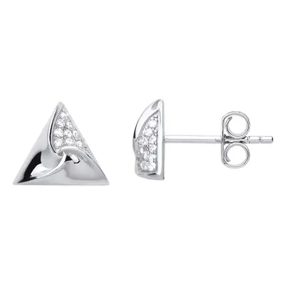 Jewelco London Ladies Sterling Silver Cubic Zirconia Triangle Hamantaschen Stud Earrings - GVE72