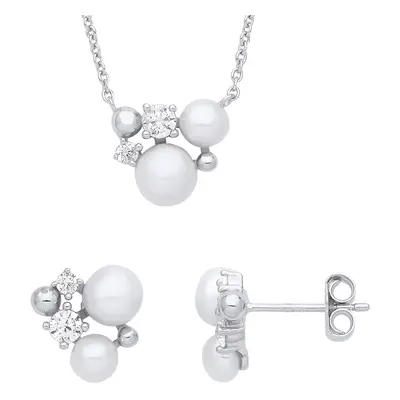 Jewelco London Ladies Rhodium Plated Sterling Silver Pearl CZ Lazy Chilling Snowman Cluster Earr