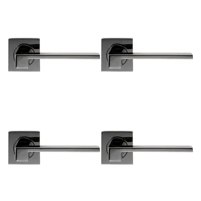 4x PAIR Flat Squared Bar Handle on Square Rose Concealed Fix Black Nickel