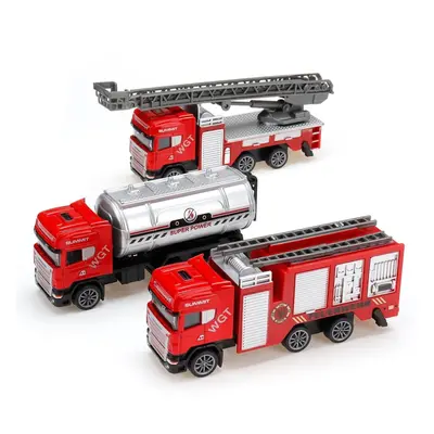 (Fire Truck Series) 1:64 3Pcs Multi-style Alloy Diecast Pull Back Moveable Car Model Toy for Kid