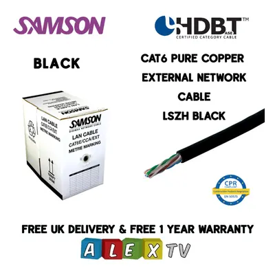 305m Samson CAT6 Pure Copper LSZH BLACK External Network Cable HDBaseT Certified