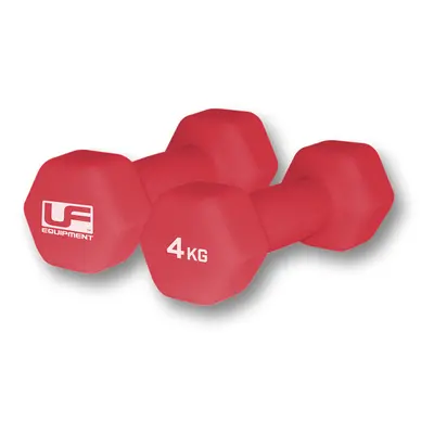 Dumb-Bell Pair - 2x 4kg Red Dumbbells - Neoprene Coated Slip Free Gym Workout