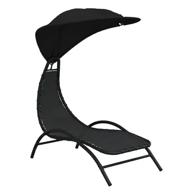 (black) vidaXL Sun Lounger Sun Bed Day Bed Sunlounger with Canopy Fabric and Steel