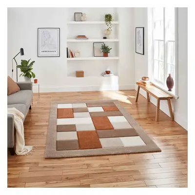 (Beige / Terra, x cm) Think Rugs Brooklyn BRK04 Box Checkers Geometric Rugs Multi Colour Small E