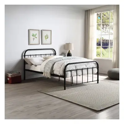 (King Size x 200cm, No Mattress) TEWIN VINTAGE HOSPITAL STYLE BLACK METAL BED FRAME