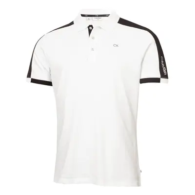 (L, White/Black) Calvin Klein Mens Miles Moisture Wicking Sustainable Golf Polo Shirt