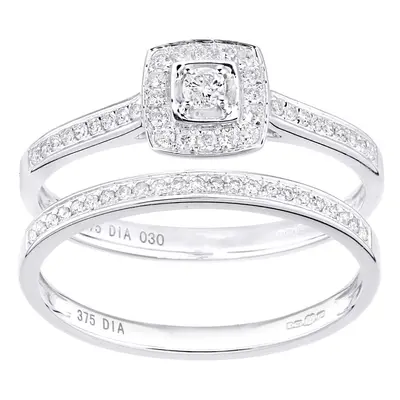 (L) Jewelco London Women 9ct (375) White Diamond Engagement Ring