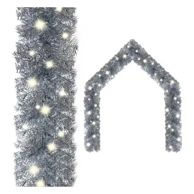 vidaXL Christmas Garland with LED Lights m Silver Holiday Xmas Decoration