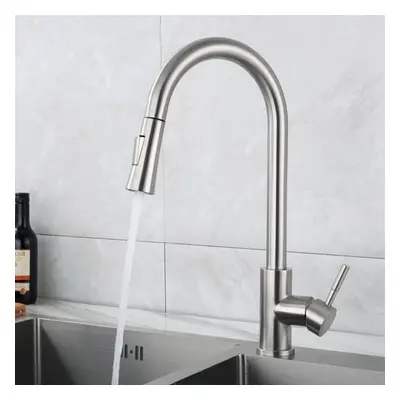 Brushed Stainless Steel Pull Out Kitchen Faucet Rotation Hot And Cold Water Mixed Wash Basin Sin