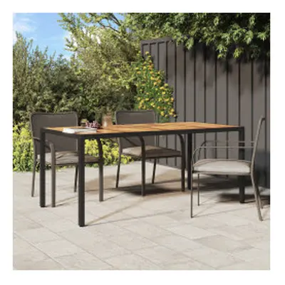 vidaXL Solid Acacia Wood Garden Table Poly Rattan Black Outdoor Dining Table