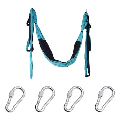 (Sky blue black) Handles Aerial Yoga Hammock Flying Swing Anti gravity Pilates Exercises Device