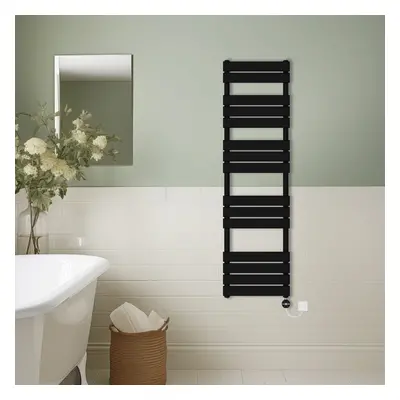 (Black, 1600x450mm) Prefilled Thermostatic Electric Flat Panel Heated Towel Rail Ladder Warmer R