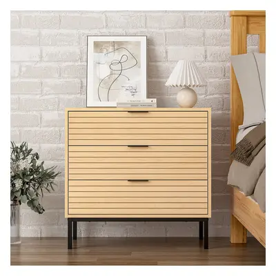 3-Drawer Stripe Wooden Nightstand Beside Table