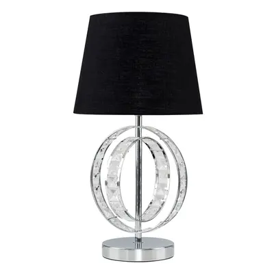 Chrome Acrylic Jewel Intertwined Double Hoop Design Table Lamp with a Black Polycotton Tapered L