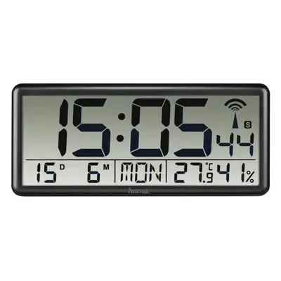 Jumbo Large LCD Digital Wall Clock Atomic/Radio Controlled Adjust World - Black