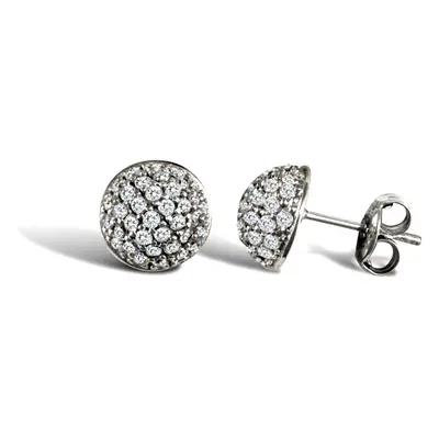 Jewelco London Ladies 9ct White Gold White Round Brilliant Cubic Zirconia Domed Pave Ball Stud E