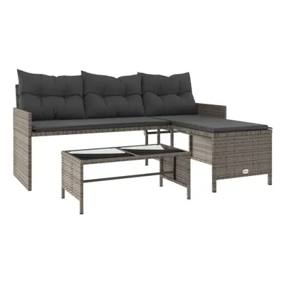 vidaXL Garden Sofa with Table and Cushions L-Shaped Sofa Grey Poly Rattan