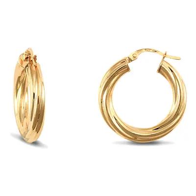 Jewelco London Ladies 9ct Yellow Gold Twisted 4mm Hoop Earrings 23mm - JER201