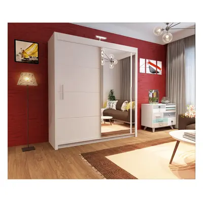 (203cm, White) Sliding Mirror Door Wardrobe | Vision