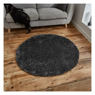 Vista Circular Shaggy Round Rugs Dark Grey Powerloomed Plain Mats 133x133cm