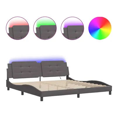 (grey, x cm) vidaXL Bed Frame with LED Lights Home Bed Base Black 200x200 cm Faux Leather