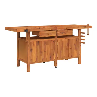 (with cabinet) vidaXL Workbench with Drawers and Vices Workshop Craft Table Solid Wood Acacia