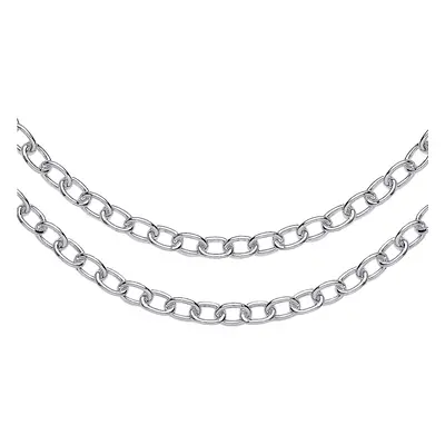 Jewelco London Ladies Rhodium Plated Sterling Silver Oval Belcher Rolo Multi-strand Necklace 4mm