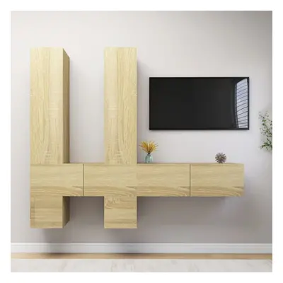 vidaXL TV Cabinet Set Piece Sonoma Oak Chipboard Furniture TV Stand Cabinet