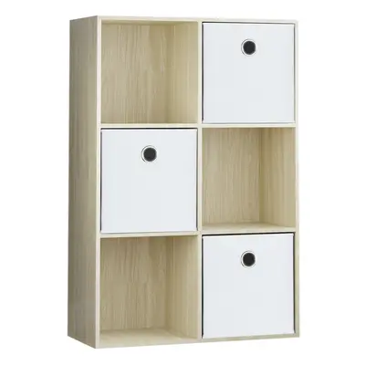 (Oak, White) Durham Cube Shelf Drawer Bookcase with Baskets