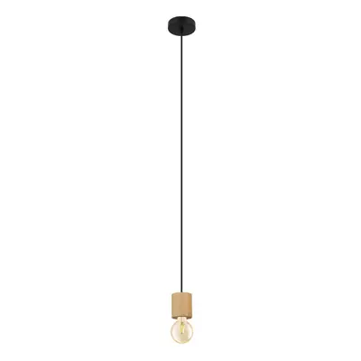 Pendant Ceiling Light x Round Brown Wood Bulb Holder Long Flex Bulb E27 28W