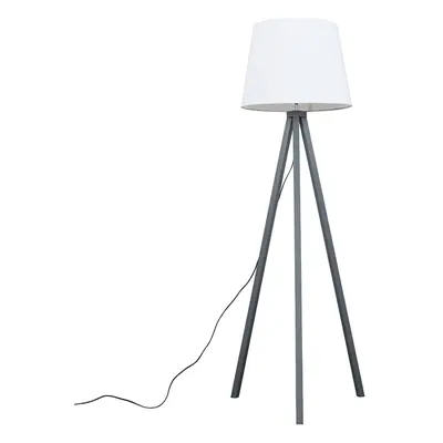 Modern Grey Wood Tripod Design Floor Lamp with a White Tapered Shade - Complete with a 6w LED Bu