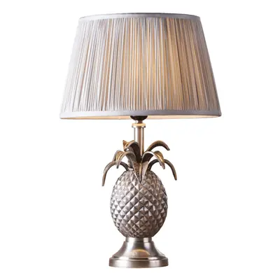 Table Lamp Pewter Plate & Silver Silk 60W E27 Bedside Light Base & Shade