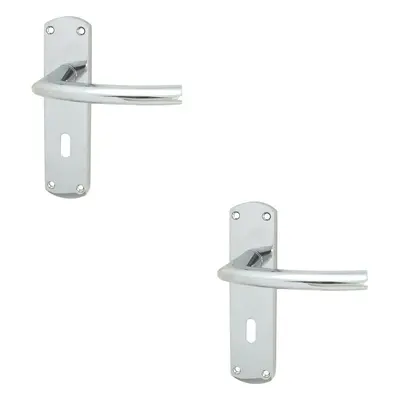 2x Curved Bar Lever on Lock Backplate Oval Profile x 42mm Polished Chrome