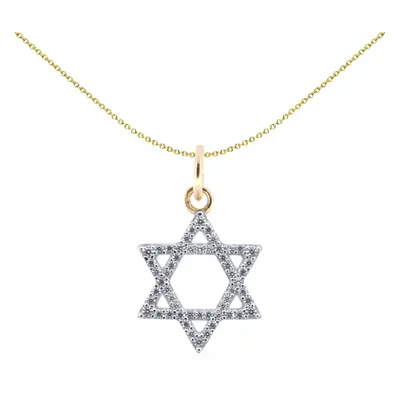 Jewelco London Solid 9ct Gold Cubic Zirconia Magen David Star Charm Pendant 14mm - JPD610